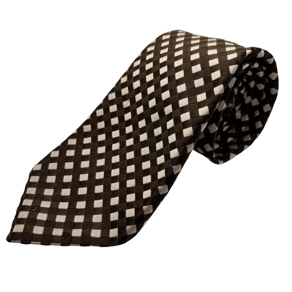 The Custom Shop Brown Woven Checkered Necktie - Men's Fashion Accessory 70s - Picture 1 of 7